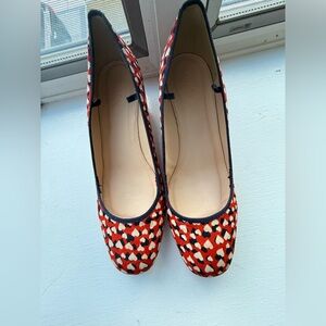J. Crew Red and Black Heart Pattern Flats
